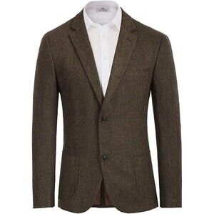 Nwt Mens Pierre Loren Brown Tweed Blazer Wool Blend 48 Long